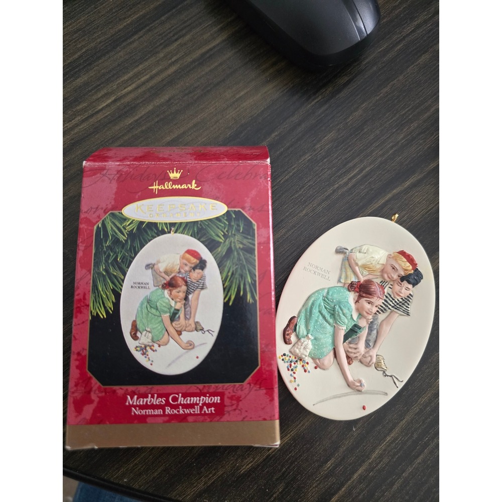 Hallmark Keepsake 1997 Marbles Champion Norman‎ Rockwell Art Ornament with Box